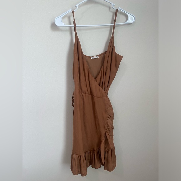 Free People Dresses & Skirts - Free People Burnt Orange Satin Mini Wrap Dress